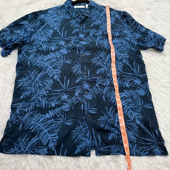 Men Cubavera Viscose Leaf Print Challis Button Shirt in Blue Size Large - Picture 5 of 7